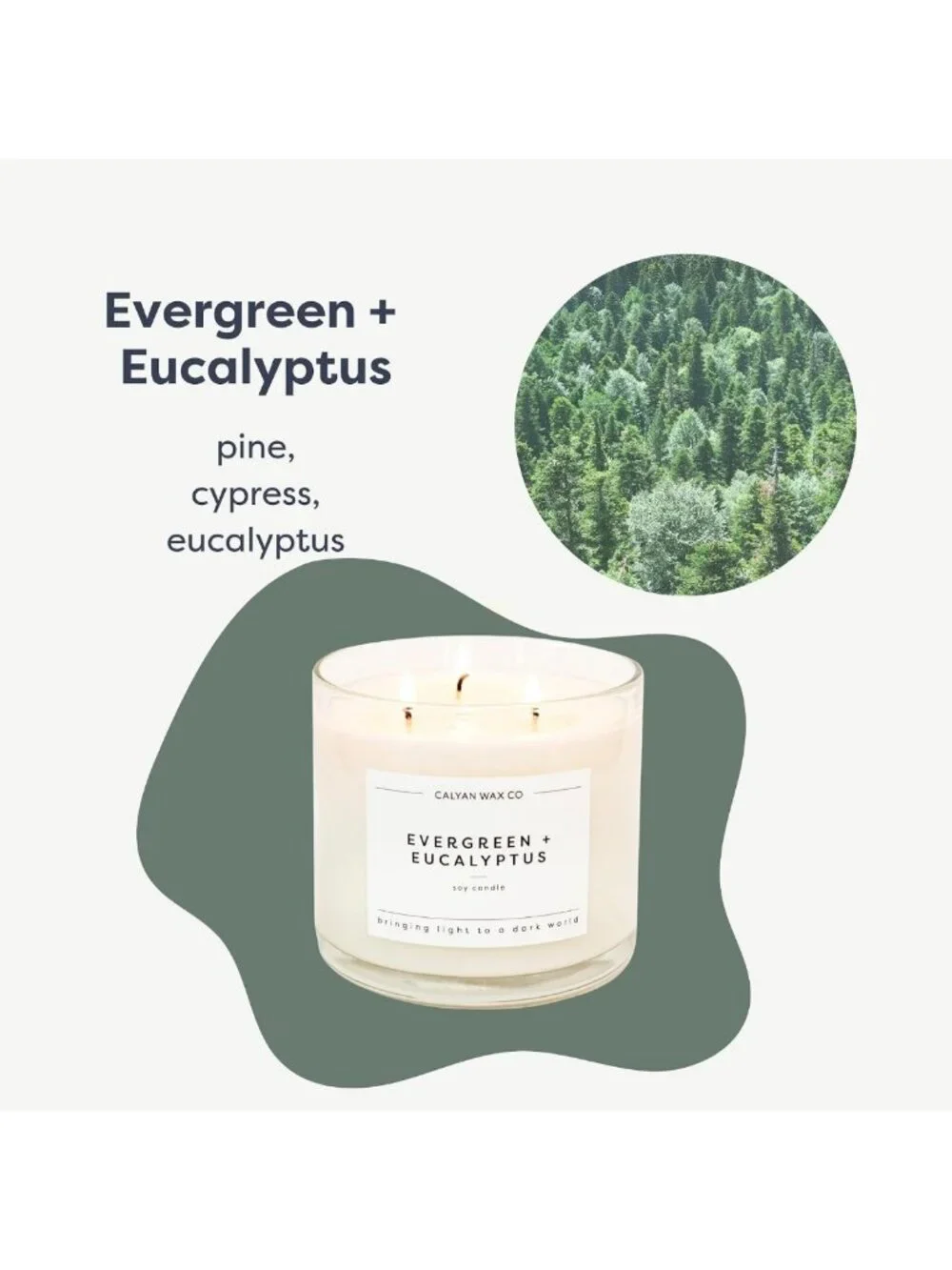 Luxury 3 Wick Soy Candle - Evergreen & Eucalyptus - Long Lasting 43 Hour Burn